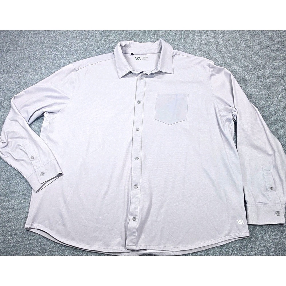 UA Men's 2XL XXL Gray Solid Long Sleeve Button-Up Point Collar Pocket